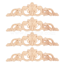 Olycraft Rubber Wood Carved Onlay Applique, Center Flower Long Applique, for Door Cabinet Bed Unpainted Decor European Style, BurlyWood, 5x20x0.7cm(AJEW-OC0001-56)