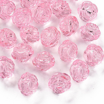 Transparent Acrylic Beads, for Mother's Day Jewelry Making, Rose, Pink, 25x22.5mm, Hole: 2.5mm, about 79pcs/500g