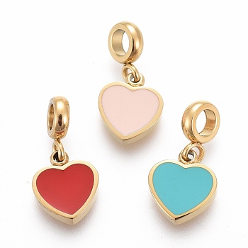 Ion Plating(IP) 304 Stainless Steel Enamel Charms, Heart, Golden, Mixed Color, 13.2mm, Charm: 8.6x6.5x1.8mm, Hole: 2.5mm