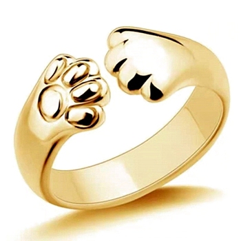 Alloy Bear Paw Print Open Cuff Ring for Women, Golden