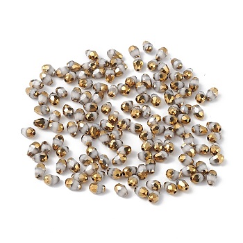 Electroplate Glass Beads, Half Golden Plated, Faceted, Teardrop, White, 6x4x4mm, Hole: 1mm, about 500pcs/bag