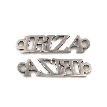 201 Stainless Steel Connector Charms, Hollow, Word IBIZA, Stainless Steel Color, 4x17x1mm, Hole: 1.4mm