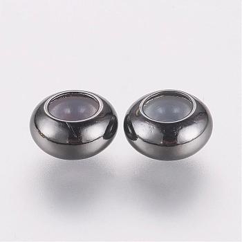 Rack Plating Brass Spacer Beads, Long-Lasting Plated, Flat Round, Gunmetal, 8x4mm, Hole: 1.5mm