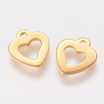 201 Stainless Steel Open Heart Charms, Hollow, Golden, 11x10x1mm, Hole: 1mm