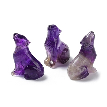 Natural Amethyst Carved Healing Wolf Figurines, Reiki Stones Statues for Energy Balancing Meditation Therapy, 24~25.5x14.5~15x34~35mm