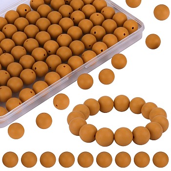 80Pcs Round Silicone Focal Beads, Chewing Beads For Teethers, DIY Nursing Necklaces Making, Dark Goldenrod, 15mm, Hole: 2mm