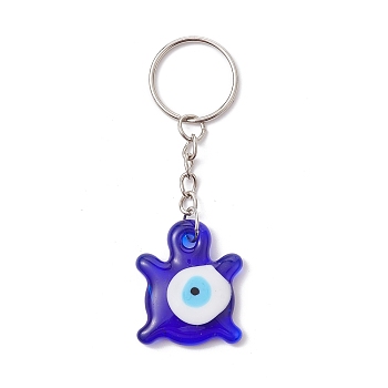Blue Glass Evil Eye PendantS Keychains, with Iron Split Key Rings, Turtle, 8.95cm
