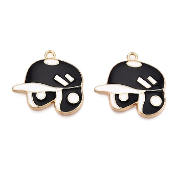 Rack Plating Alloy Enamel Pendants, Cadmium Free & Nickel Free & Lead Free, Light Gold, Baseball Cap Charm, Black, 23.5x24.5x2.5mm, Hole: 1.8mm