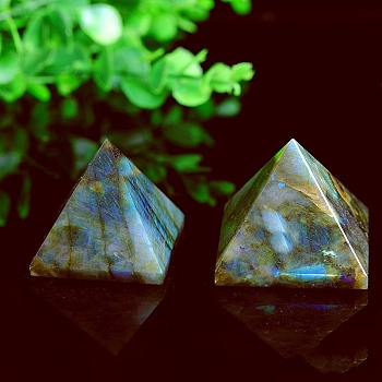 Natural Labradorite Pyramid Figurines, for Home Office Desktop Feng Shui Ornament, 30mm