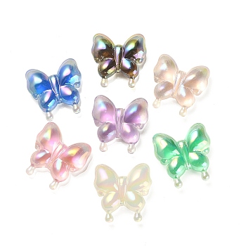 Luminous UV Plating Rainbow Iridescent Acrylic Beads, Glow in the Dark, Butterfly, Mixed Color, 30x29x10.5mm, Hole: 2mm