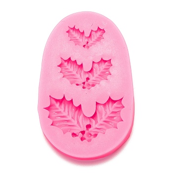 Christmas Holly Berry with Leaves Fondant Molds, Food Grade Silicone Molds, for DIY Cake Decoration, Chocolate, Candy, UV Resin & Epoxy Resin Craft Making, Hot Pink, 84x54x12mm, Leaf: 13x22mm, 19x31mm and 28x45mm
