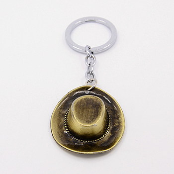 Personalized Keychain, Iron jump ring with Alloy Pendants, Cowboy Hat, Antique Bronze, 100mm