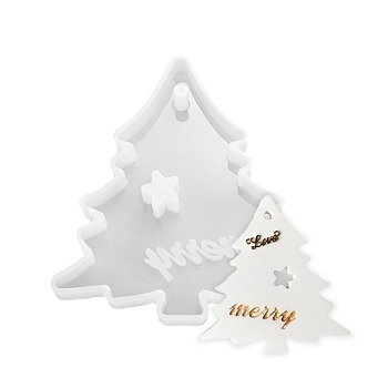 Christmas Tree Pendant Silicone Molds, Resin Casting Molds, for UV Resin & Epoxy Resin Jewelry Making, White, 68x67x8.5mm, Hole: 3mm