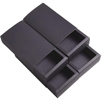 Kraft Paper Folding Box, Drawer Box, Rectangle, Black, 17.2x10.2x4.2cm, 16pcs/set