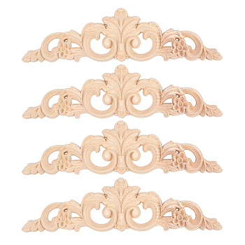 Olycraft Rubber Wood Carved Onlay Applique, Center Flower Long Applique, for Door Cabinet Bed Unpainted Decor European Style, BurlyWood, 5x20x0.7cm