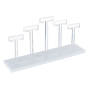 5 T-Bar Transparent Acrylic Earring Display Stand, Earring Display Riser Holds up to 5 Pairs Earring, with White Base, Clear, 20x4.95x10cm, Hole: 2mm