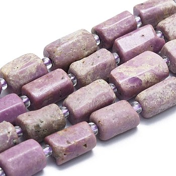 Natural Phosphosiderite Beads Strands, with Seed Beads, Faceted, Column, 12~13x6~8x6~8mm, Hole: 1mm, about 28pcs/strand, 15.55''~15.75'(39.5~40cm)