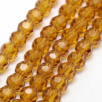 Glass Beads Strands, Faceted(32 Facets), Round, Goldenrod, 8mm, Hole: 1mm, about 70~72pcs/strand, 22.6 inch