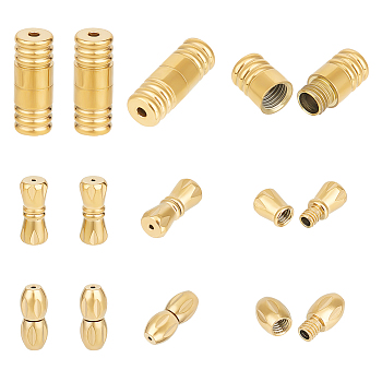12Pcs 3 Styles 304 Stainless Steel Screw Clasps Sets, Column & Oval, Golden, 12x5mm, Hole: 0.7mm, 4pcs/style
