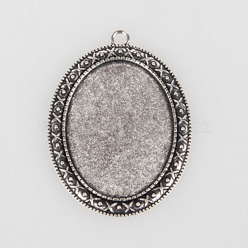 Vintage Tibetan Style Alloy Pendant Cabochon Bezel Settings, Cadmium Free & Lead Free, Antique Silver, Oval Tray: 30x40mm, 55x40x2mm, Hole: 3mm(X-TIBEP-O006-08AS)