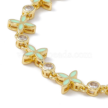 Bracelet chaîne à maillons fleur émail vert pâle & zircons cubiques(BJEW-P288-11G)-2