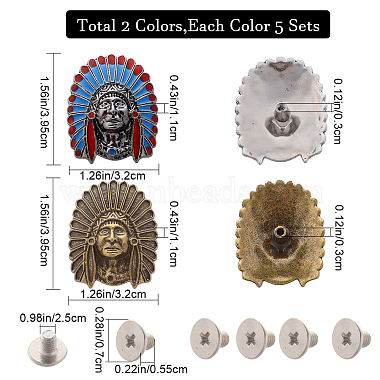 gorgecraf 10 ensembles 2 couleurs boutons indiens en alliage de zinc(AJEW-GF0007-30)-2