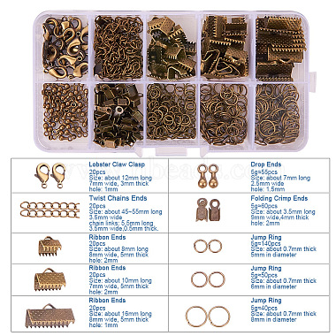 ensembles de découvertes de bijoux avec des extrémités à sertir de pli extrémités de ruban chaînes tordues et agrafes de griffe de homard en laiton bronze antique(FIND-PH0005-01AB)-2