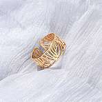 304 Stainless Steel Open Cuff Rings for Women, Leaf, Ion Plating(IP), Real 18K Gold Plated, 9.5mm, Inner Diameter: 18.6mm(RJEW-K309-33G)