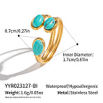 Adjustable 304 Stainless Steel with Synthetic Turquoise Open Cuff Rings for Women, Real 18K Gold Plated, Inner Diameter: 17mm(DP8181-3)