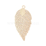 Rack Plating Brass Filigree Big Pendants, Long-Lasting Plated, Leaf Charms, Cadmium Free & Nickel Free & Lead Free, Light Gold, 52.5x25x0.3mm, Hole: 2.5mm(KKC-T001-03KCG)