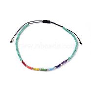 Chakra Jewelry, Nylon Thread Braided Beads Bracelets, with Seed Beads, Turquoise, 46~75mm(BJEW-JB04347-01)