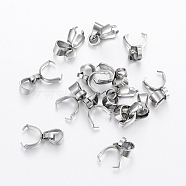 304 Stainless Steel Pendant Pinch Bails, Stainless Steel Color, 9x7x2.5mm, Hole: 4x3.5mm(STAS-H443-30P)