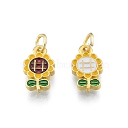 Alloy Enamel Charms, with Jump Rings, Matte Gold Color, Sunflower, Colorful, 13.5x7.5x2mm, Hole: 3mm(PALLOY-P285-27MG-01)