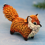 Resin Totem Fox Figurines, for Home Desktop Decoration, Chocolate, 35x70x35mm(WG15594-01)