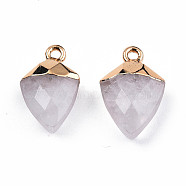 Natural Quartz Crystal Pendants, Rock Crystal Pendants, with Light Gold Plated Iron Findings, Faceted, Kite Charm, 18.5x11.5~12x6mm, Hole: 1.6mm(G-N326-134-09)
