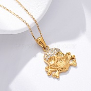 304 Stainless Steel Crystal Rhinestone Skull Pendant Necklaces, Golden, 17.72 inch(45cm), Pendant: 21.5x20mm(NJEW-Z057-03C-G)