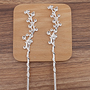 Flower Alloy Hair Sticks Findings, Round Bead Settings, Silver, 178mm, Fit for 3mm & 5mm Beads(PW-WG35257-02)