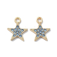 Alloy Rhinestone Pendants, Star, Indian Sapphire, 15.5x12.5x2mm, Hole: 2mm(RB-P037-01G-01)