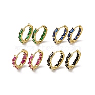 Cubic Zirconia Rectangle Beaded Hoop Earrings, Real 18K Gold Plated Brass Teardrop Hoop Earrings for Women, Cadmium Free & Nickel Free & Lead Free, Mixed Color, 17x16.5x3.5mm, Pin: 0.8mm(EJEW-M210-05G)