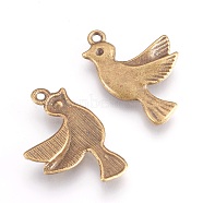 Alloy Pendants, Lead Free and Cadmium Free, Bird, Antique Bronze Color, about 22mm long, 15mm wide, 3mm thick, hole: 1.5mm(X-EA11002Y-AB)