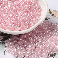 Opaque ABS Beads, Double Hole, Oval, Pink, 6x4.5x3.3mm, Hole: 1.2mm, about 14516pcs/500g(MACR-K359-03C)