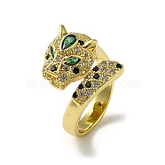 Rack Plating Brass Micro Pave Cubic Zirconia Leopard Finger Ring, Long-Lasting Plated, Cadmium Free & Lead Free, Real 18K Gold Plated, US Size 7 1/4(17.5mm)(RJEW-A036-01G)