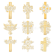 9Pcs Nickel Custom Self-adhesive Picture Stickers, Independence Day Metal Decals, Golden, Cross, 40x40mm(DIY-WH0450-187)