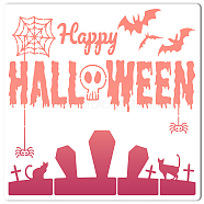 PET Plastic Hollow Out Drawing Painting Stencils Templates, Square, Creamy White, Halloween Themed Pattern, 300x300mm(DIY-WH0244-228)