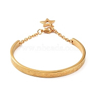 Ion Plating(IP) 304 Stainless Steel Star Bangles with Charms, with Safety Chains, Golden, Inner Diameter: 2-3/8 inch(6cm)(BJEW-F464-17G)