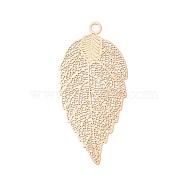 Rack Plating Brass Filigree Big Pendants, Long-Lasting Plated, Leaf Charms, Light Gold, 52.5x25x0.3mm, Hole: 2.5mm(KKC-T001-03KCG)