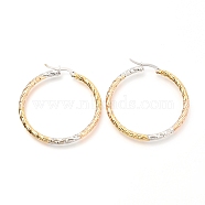 304 Stainless Steel Hoop Earrings, Textured Ring Shape, Multi-color, 44x40x3mm, Pin: 0.7mm(EJEW-C501-13B)