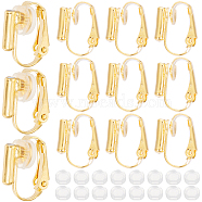 24Pcs Brass Clip-on Earring Converters Findings, with 24Pcs Comfort Plastic Pads for Clip on Earrings, Golden, 15.5x12x7.5mm, Hole: 0.6mm(KK-SP0001-16G)