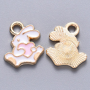 Alloy Enamel Charms, Rabbit with Heart, Light Gold, Pearl Pink, 13.5x12x1.5mm, Hole: 2mm(ENAM-S121-117B)
