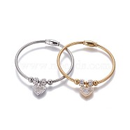 304 Stainless Steel Charms Bangles, with Polymer Clay Rhinestone and Magnetic Clasps, Heart, Mixed Color, 2-1/4 inchx2-1/8 inch(5.6x5.3cm)(BJEW-P258-06)
